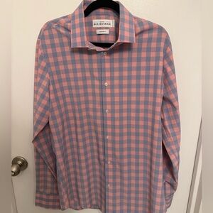 Mizzen+Main Leeward Button Down Shirt Pink Blue Gingham Large Trim Fit